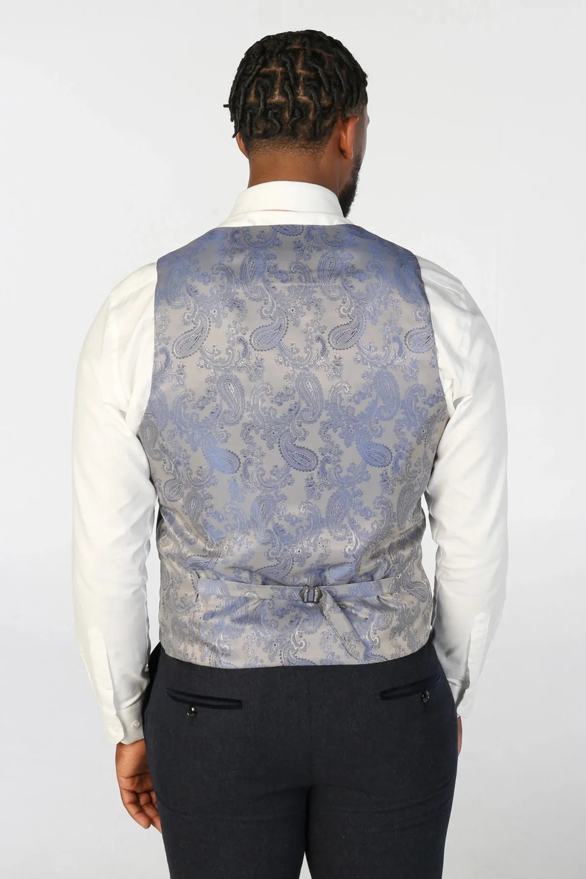 Wool Blend Waistcoat Navy Tweed Tailored Fit Vest