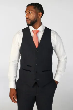 Wool Blend Waistcoat Navy Tweed Tailored Fit Vest