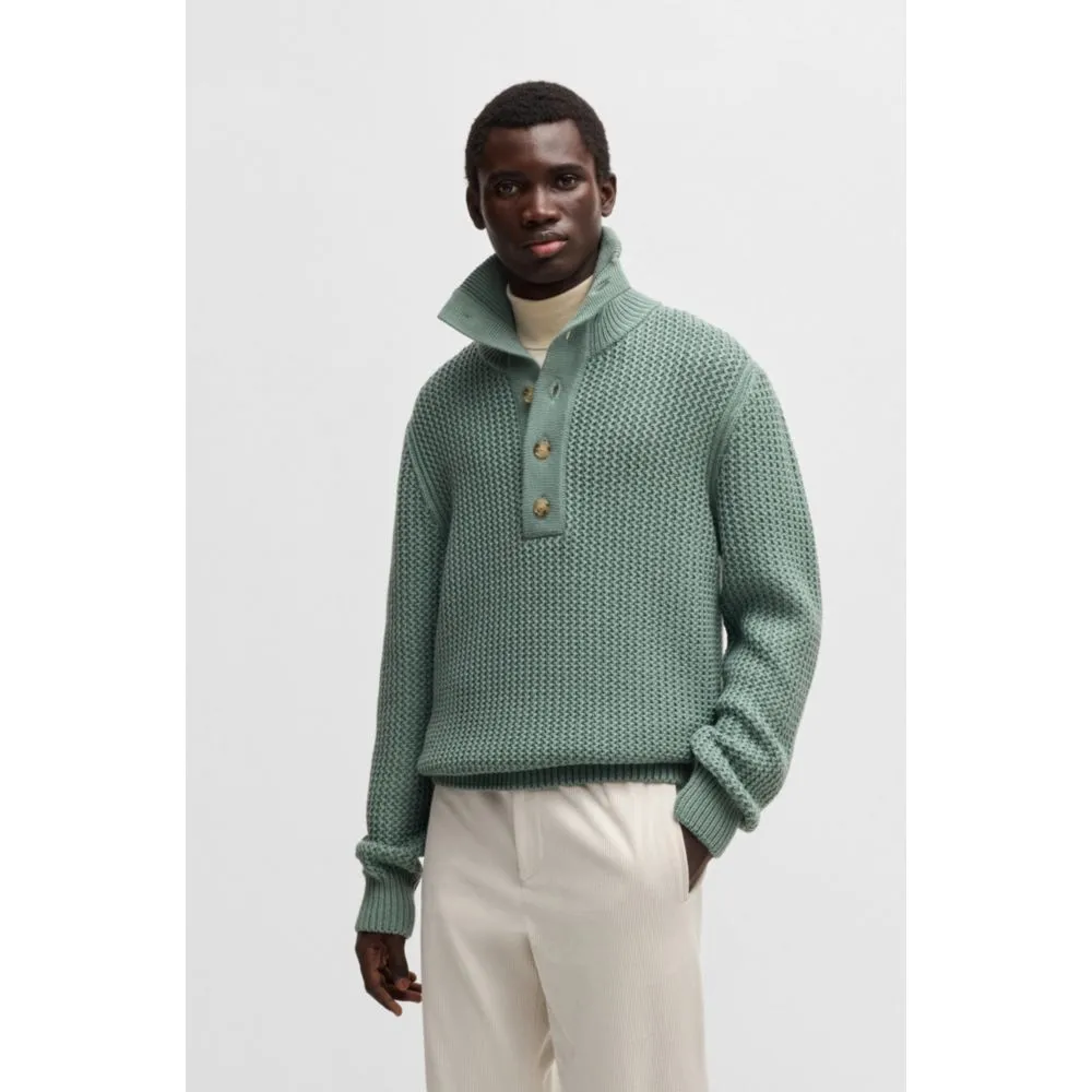 Wool regular-fit sweater with buttoned placket