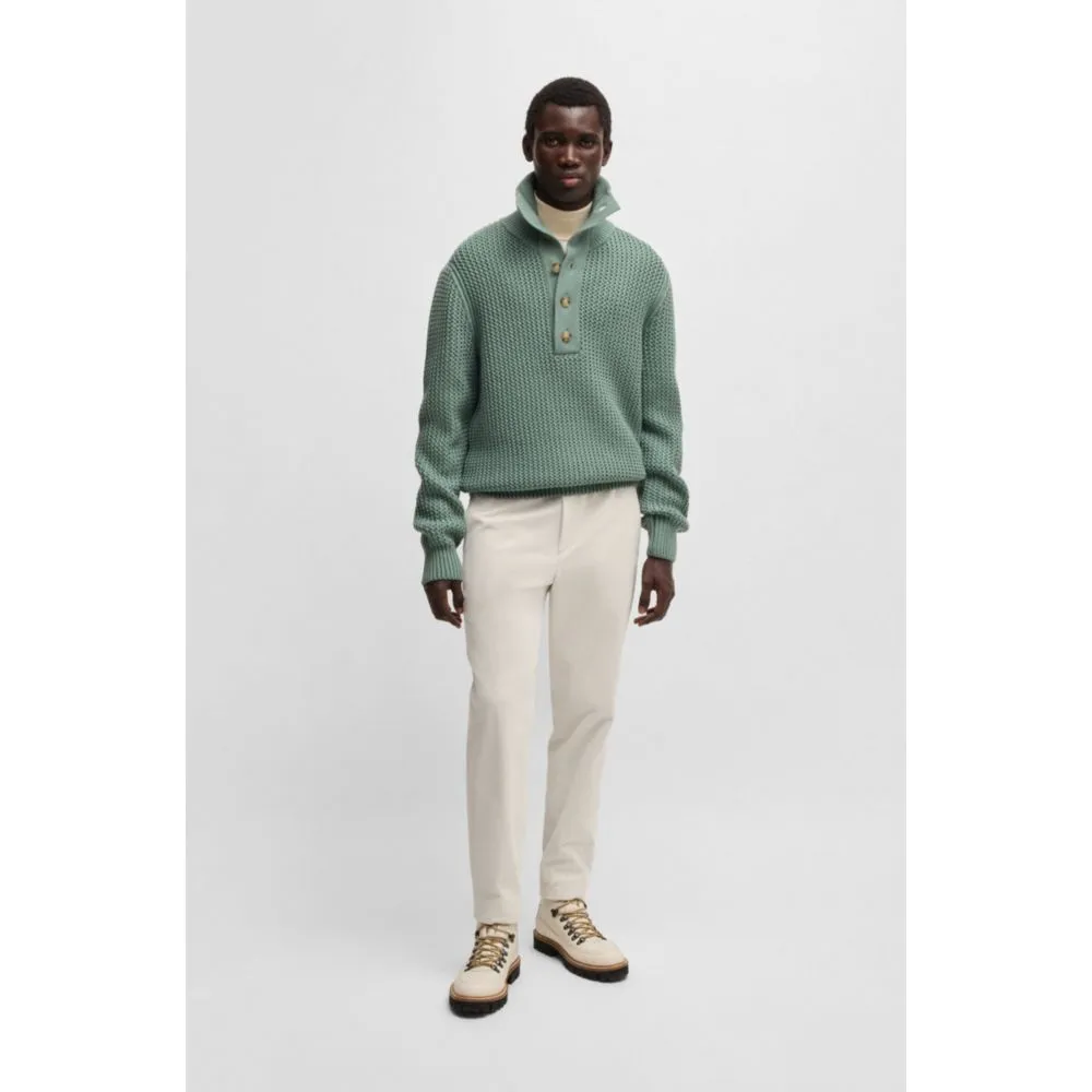 Wool regular-fit sweater with buttoned placket